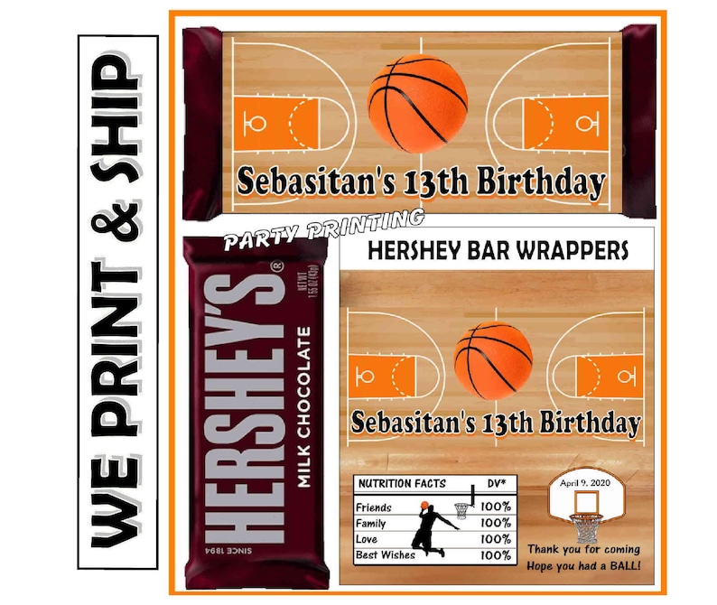 BASKETBALL BIRTHDAY PARTY Favors Hershey Chocolate Candy Bar Wrappers