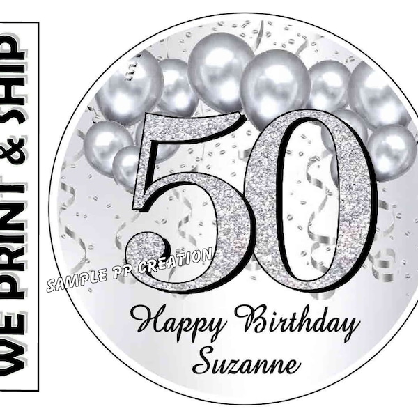 SILVER 50th Birthday Party Favors Labels Stickers Tags