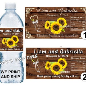 Rustic Sunflower Wedding Favors Water Bottle Labels Wood Design Half Wrap Glossy