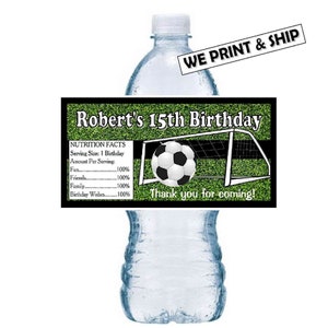 SOCCER BIRTHDAY Party Favors Water Bottle Labels Glossy