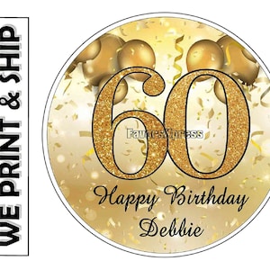 Gold 60th Birthday Party Favors Labels Stickers Tags