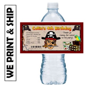 PIRATE BIRTHDAY PARTY Favors Wasserflaschen Etiketten Half Wrap Design Glänzend