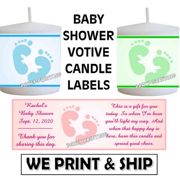 BABY SHOWER Favors Votive Candle Labels Stickers 4 x 1.3 inches