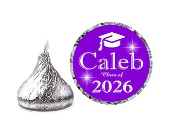 PURPLE and WHITE Graduation Party Favors Candy Chocolate kiss Stickers Labels Class of 2026
