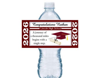 Maroon and White Graduation Party Favors Water Bottle Labels Half Wrap Design Class of 2026