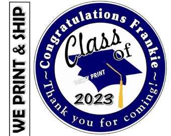 Navy and White GRADUATION Favors Stickers Thank You Labels - Personalized Class of 2023