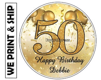 Gold 50th Birthday Party Favors Labels Stickers Tags