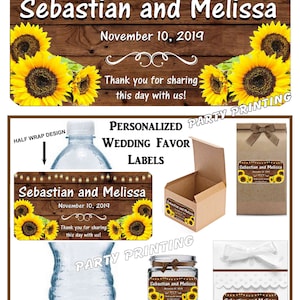 Rustic Sunflower Wedding Favors Labels Wood Design WE PRINT & SHIP