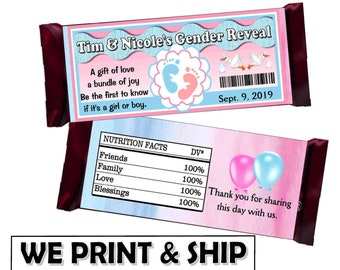 GENDER REVEAL Baby Shower Favors Chocolate Candy Bar Wrappers