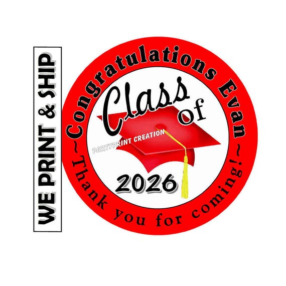 Red and Black GRADUATION Favors Stickers Thank You Labels