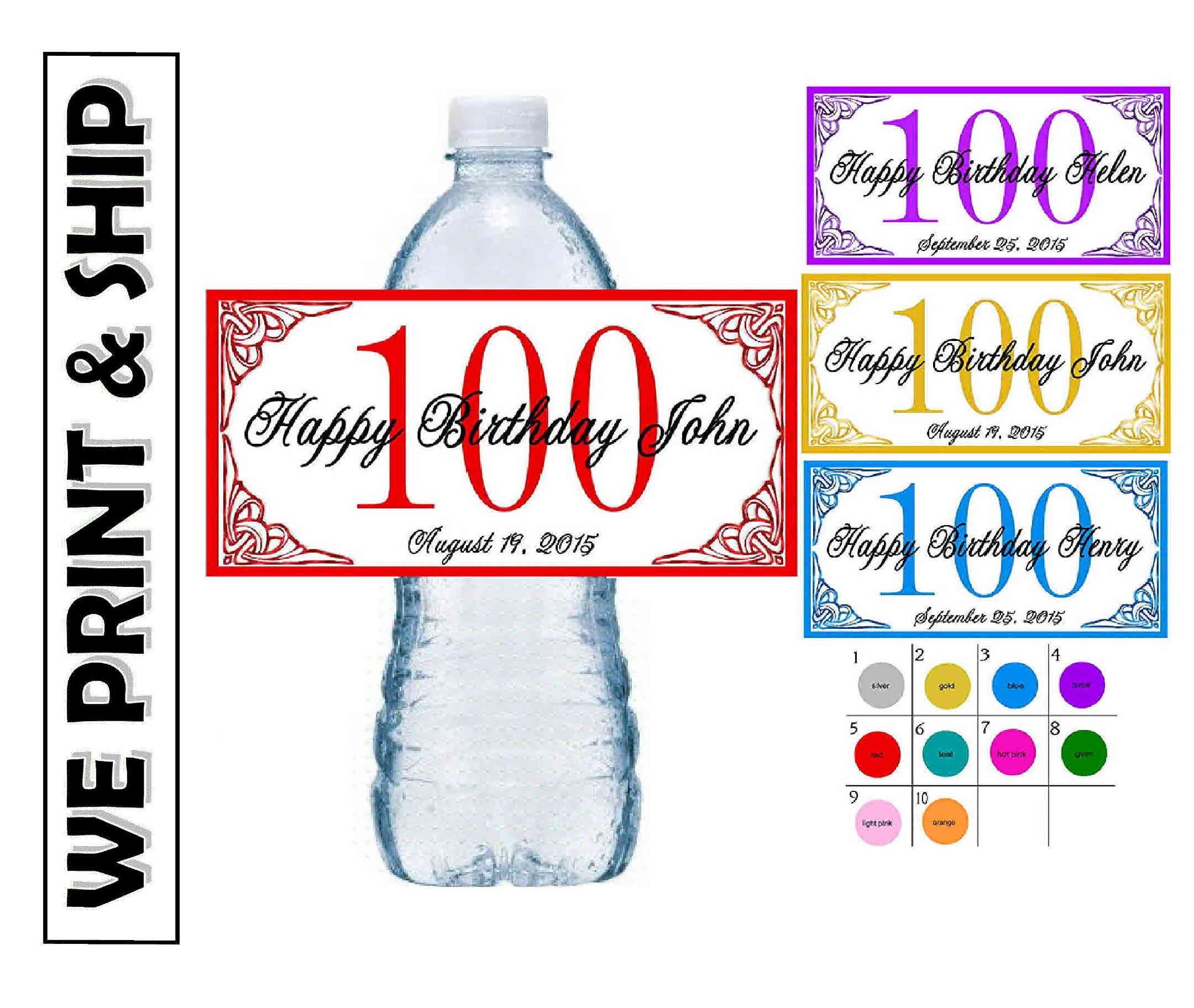 100th BIRTHDAY PARTY Favors Water Bottle Labels Glossy Half | Etsy