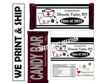 NURSE Graduation Party Favors Chocolate Candy Bar Wrappers for 1.55 oz. Milk Chocolate Bar