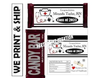 NURSE Graduation Party Favors Chocolate Candy Bar Wrappers for 1.55 oz. Milk Chocolate Bar