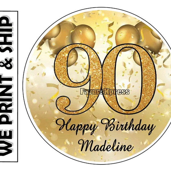 Gold 90th Birthday Party Favors Labels Stickers Tags