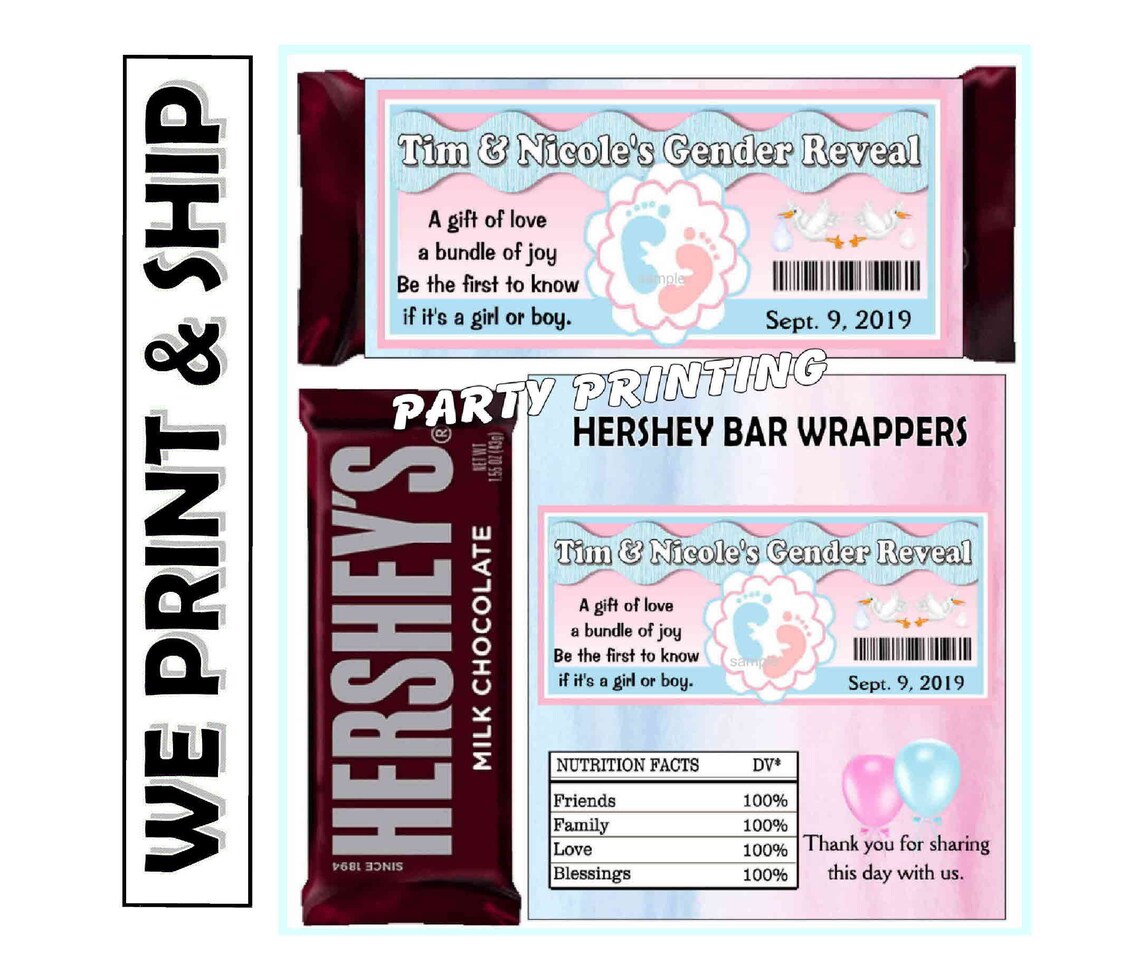 GENDER REVEAL Baby Shower Favors Hershey Chocolate Candy Bar | Etsy