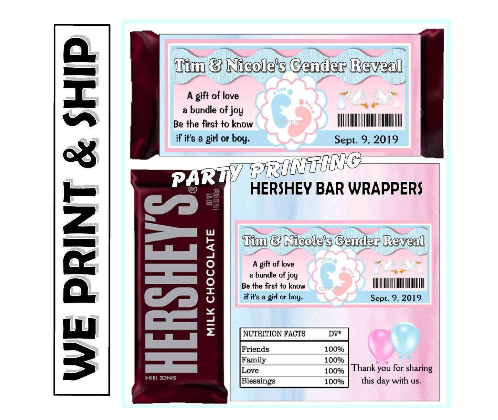 GENDER REVEAL Baby Shower Favors Hershey Chocolate Candy Bar Etsy