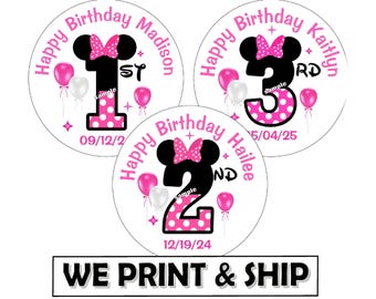 Minnie Mouse 1st 2nd 3rd 4th 5th Birthday Party Favors Stickers Thank You Labels - Personalized