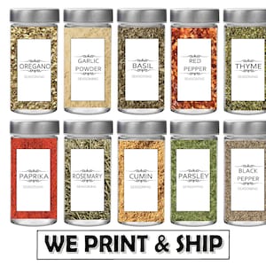 80 Modern Design SPICE LABELS for spice jars, herbs seasonings set of 60 labels 2.25 x 1.25 inches each