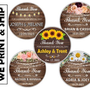 Rustic wood and string lights floral Wedding Favors Stickers Labels Wood Design WE PRINT & SHIP