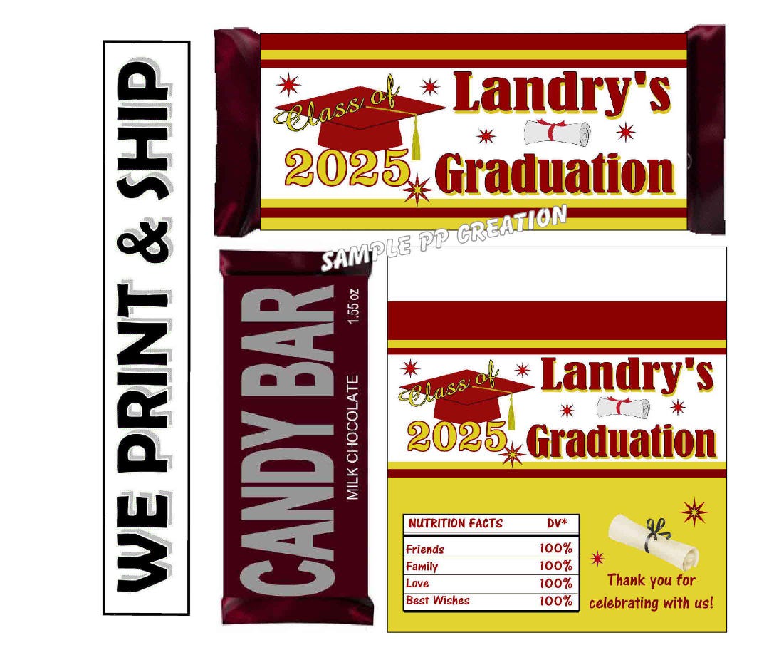 MAROON AND GOLD Graduation Party Favors Chocolate Bar Candy Bar ...