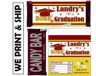 MAROON AND GOLD Graduation Party Favors Chocolate Bar Candy Bar Wrappers Class of 2026 2027 2028 2029