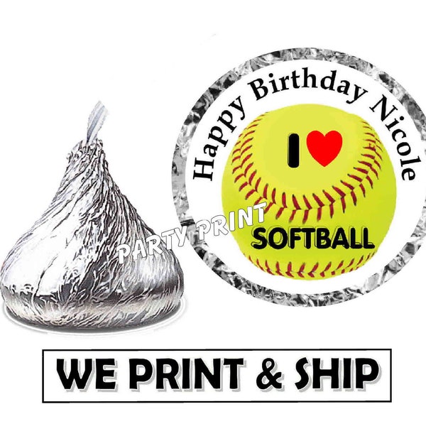 SOFTBALL Party Favors Candy Chocolate kiss Labels birthday decorations stickers PERSONALIZED