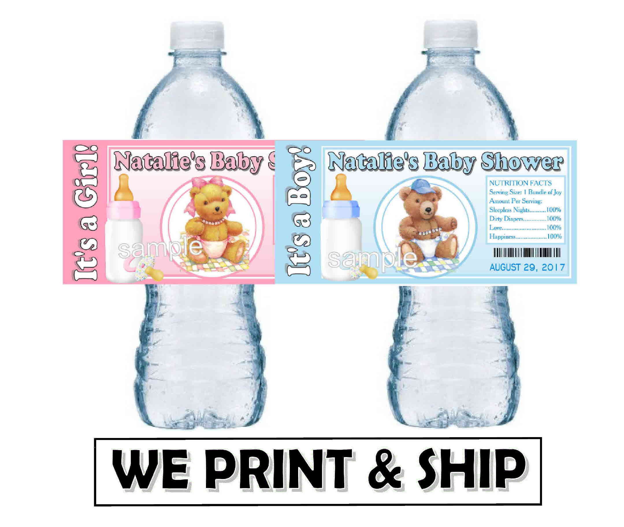 Oso de peluche Baby Shower Favorece etiquetas de botellas de agua que