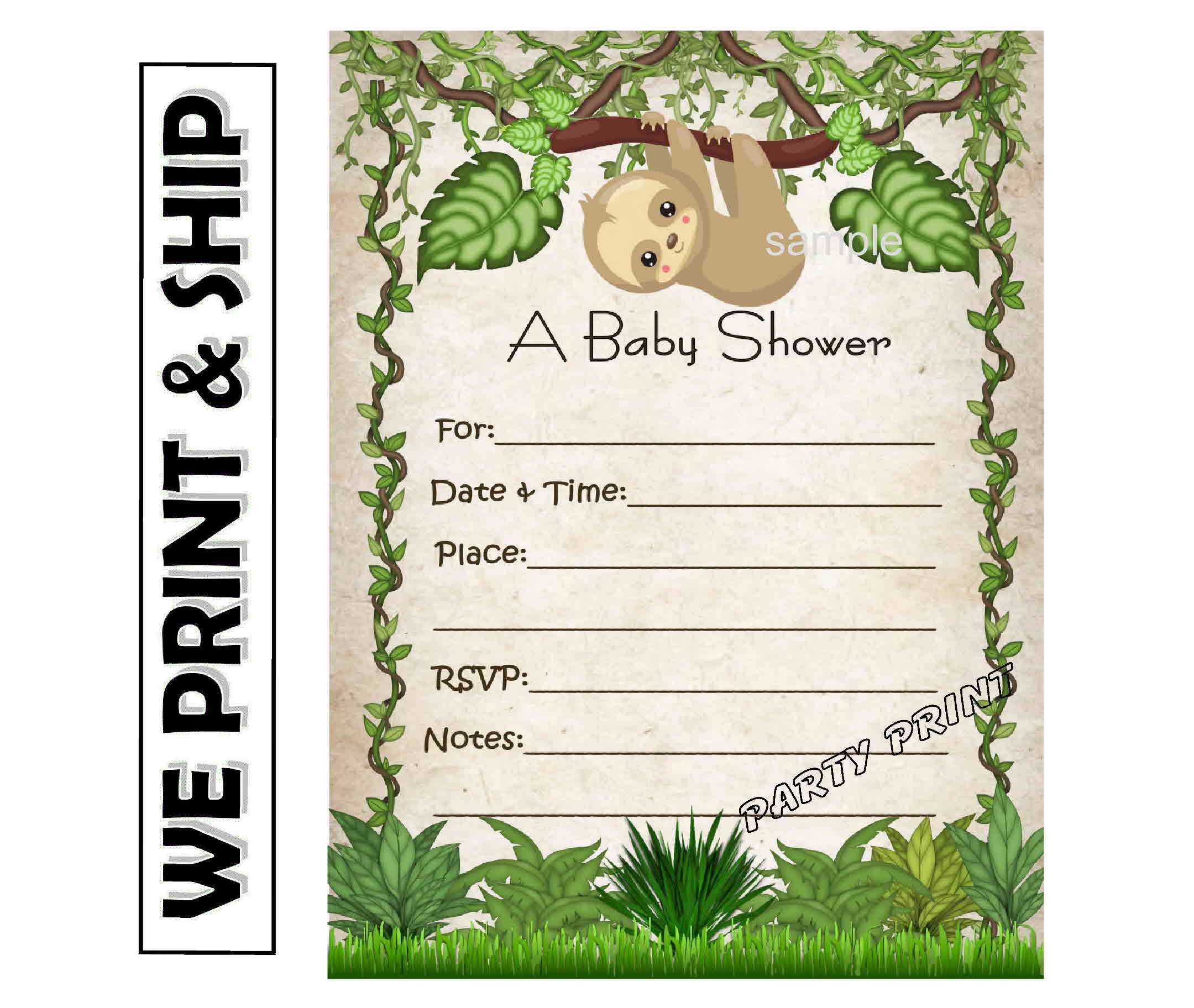 SLOTH BABY SHOWER Invitations Blank With Envelopes | Etsy