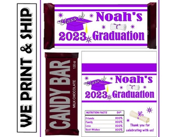 PURPLE AND WHITE Graduation Party Favors Chocolate Bar Candy Bar Wrappers Class of 2024