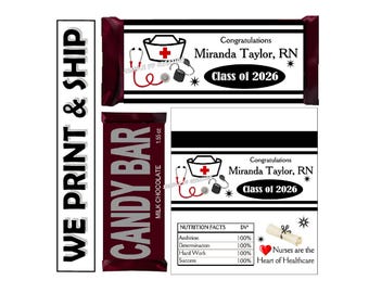 NURSE Graduation Party Favors Chocolate Candy Bar Wrappers for 1.55 oz. Milk Chocolate Bar