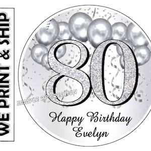SILVER 80th Birthday Party Favors Labels Stickers Tags