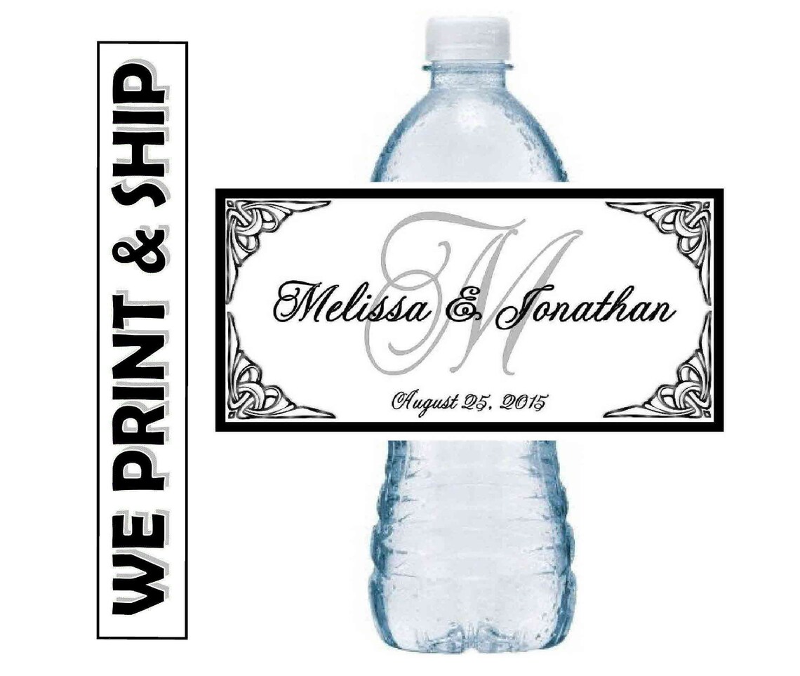 Monogram Wedding Anniversary Engagment Party Water Bottle Labels Customizeable self stick labels