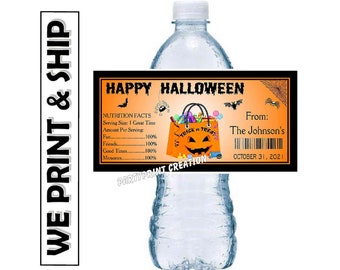HALLOWEEN Party Favors Water Bottle Labels Glossy PERSONALIZED