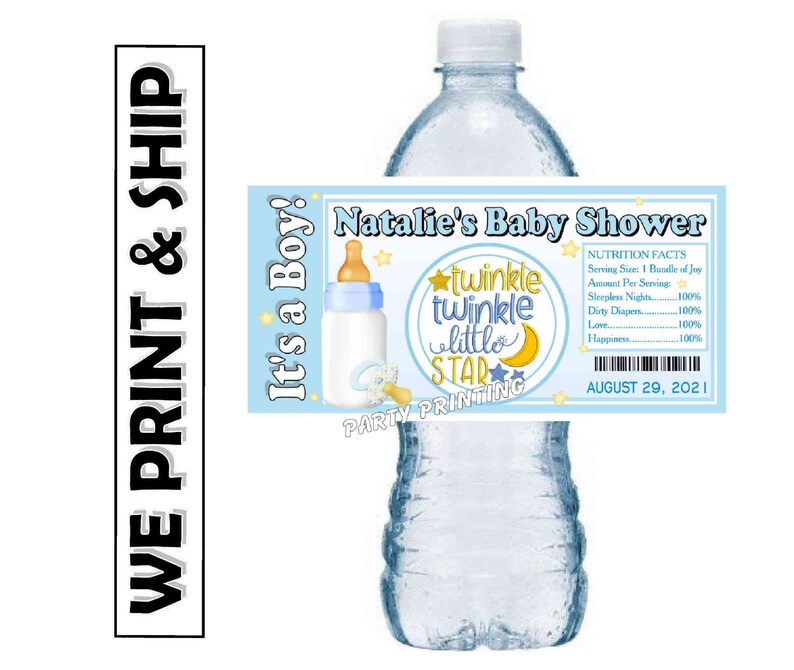 Twinkle Twinkle Little Star Baby Shower Favors Water Bottle Labels WE PRINT /& SHIP Glossy