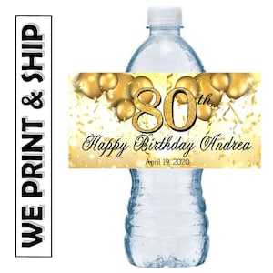 Gold 80. GeburtstagSparty Favors Wasserflaschen Etiketten Halb Wickeldesign glänzend