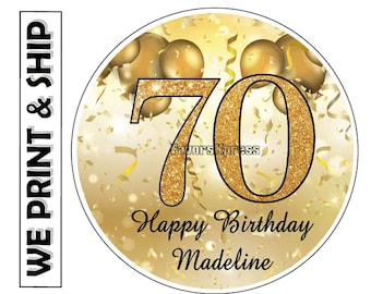 Gold 70th Birthday Party Favors Labels Stickers Tags