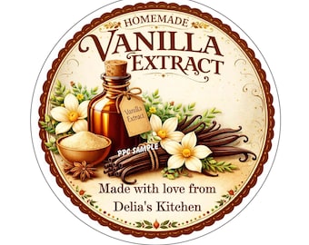 20 VANILLA EXTRACT LABELS Personalized ~ 2 inches each Wedding favors, canning, etc