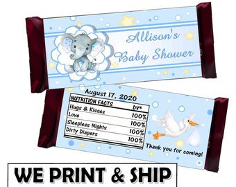 BLUE ELEPHANT BABY Shower Favors Milk Chocolate Candy Bar Wrappers