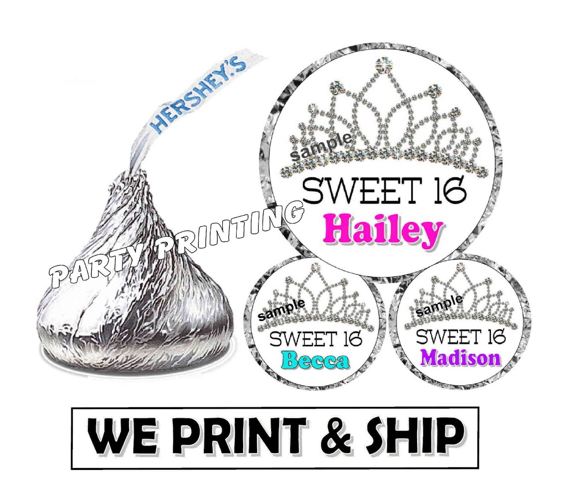 SWEET 16 PARTY FAVORS Hershey Kiss Labels Kisses Birthday Etsy