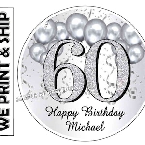 SILVER 60th Birthday Party Favors Labels Stickers Tags