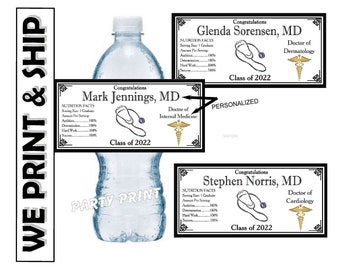 Doctor Graduation Party Favors Water Bottle Labels Half Wrap Design PhD