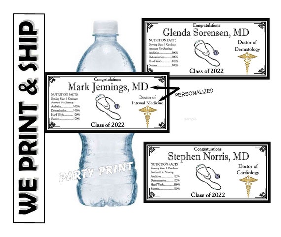 Doctor Graduation Party Favors Water Bottle Labels Half Wrap Design PhD