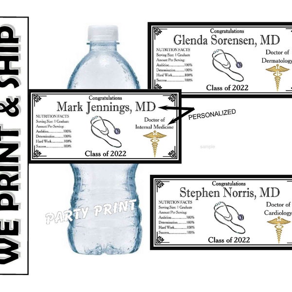 Doctor Graduation Party Favors Water Bottle Labels Half Wrap Design PhD