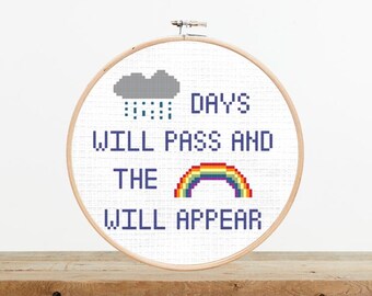 Regenachtige dagen gaan voorbij en de regenboog verschijnt - kruissteekpatroon