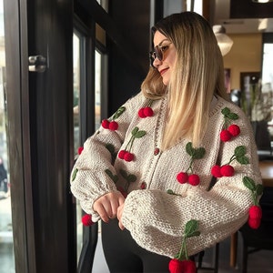 Leilayca ,vintage Roses Cardigan ,floral Cardigan ,chunky Cardigan ,vintage  Knit Cardigan ,knit Jacket,rose Pattern,christmas Gifts for Her -  New  Zealand
