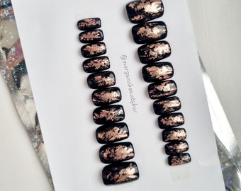 Black and rose gold• nail foil• autumn nails • press on nail set
