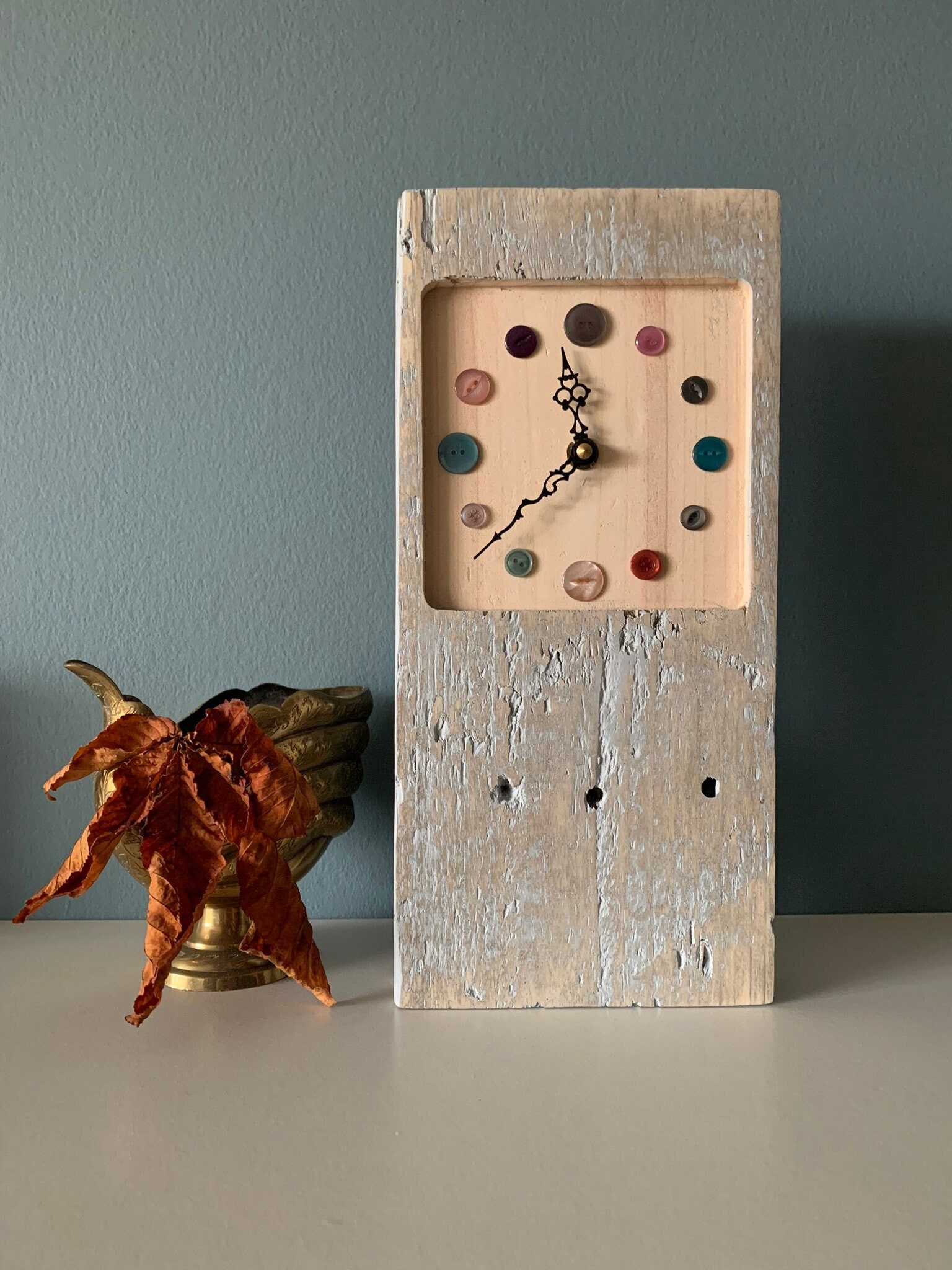 Rustic Handmade Wall Mounted Button Clock Statement Piece Hanging Decor ...