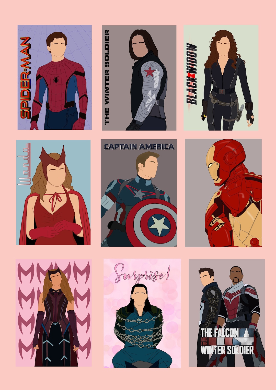 Pack of Marvel Prints Avengers Poster Captain America Iron Man Black