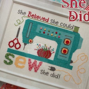 Sew She Did!  Cross Stitch Kit Design by Lori Holt #ISE-404 from It's Sew Emma Stitchery, Counted Cross Stitch