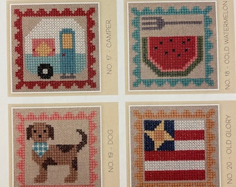 Summer Images Cross Stitch Pattern Cards Set E par Lori Holt 4 images en 1 modèle idéal pour les débutants